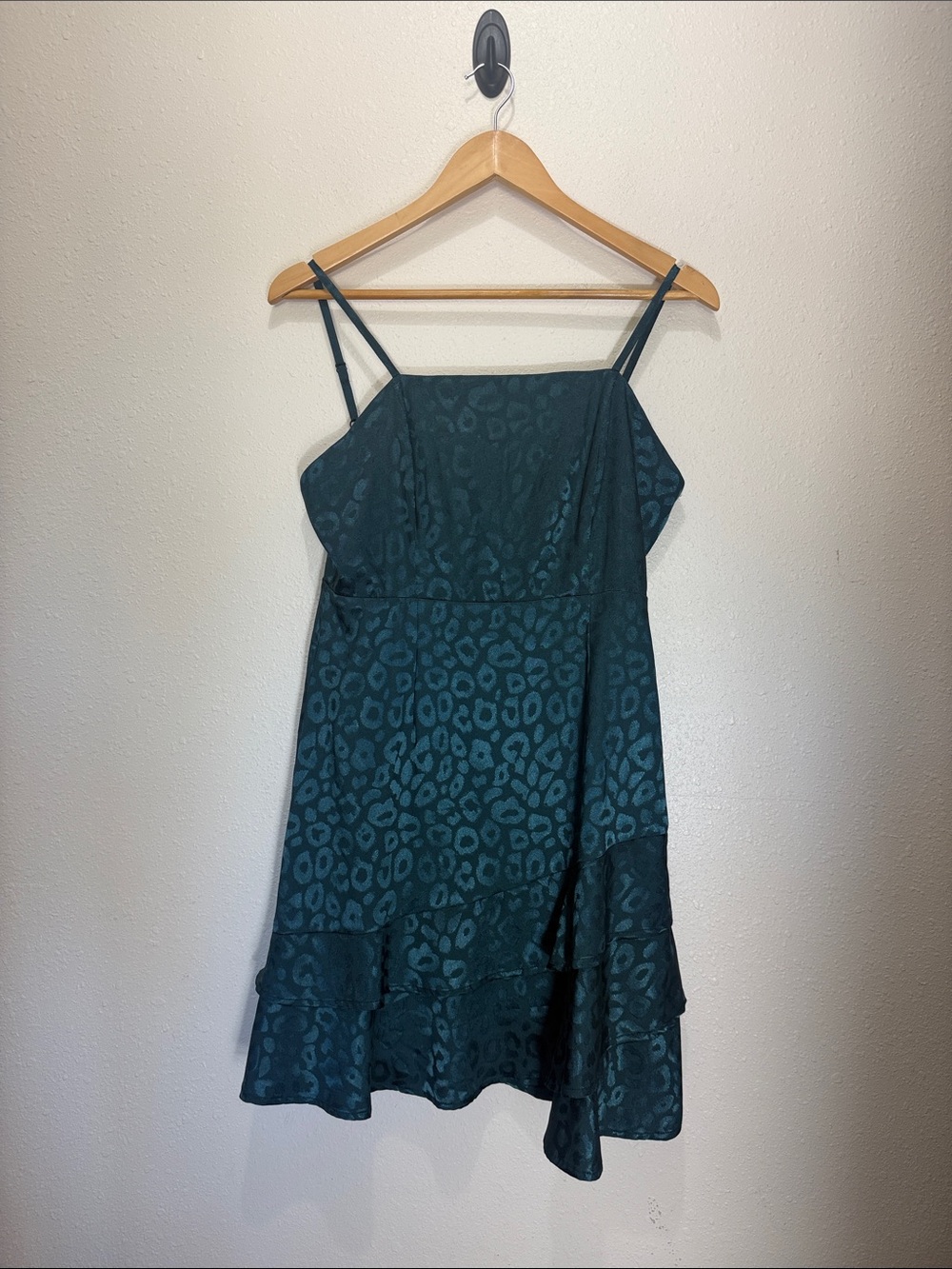 Altar’d state Sleeveless Teal Leopard-Print Slip Dress, Size M